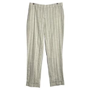 Lorena Antoniazzi Striped Linen Blend Pants SIZE 44 Gray Cuffed Relaxed Italy